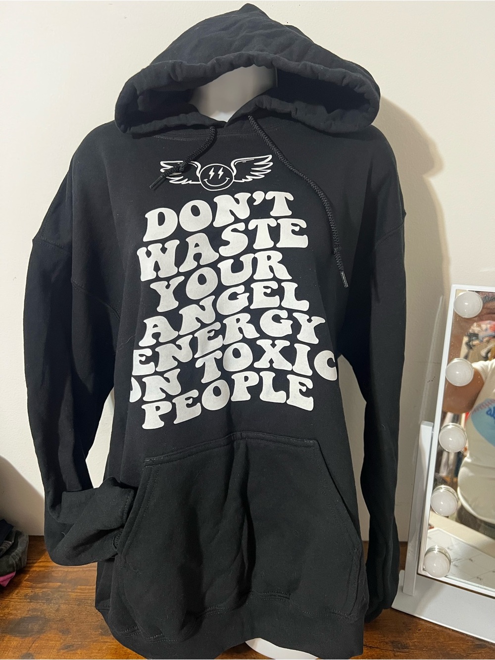Gildan Black Pullover Hoodie with White Graphic Text